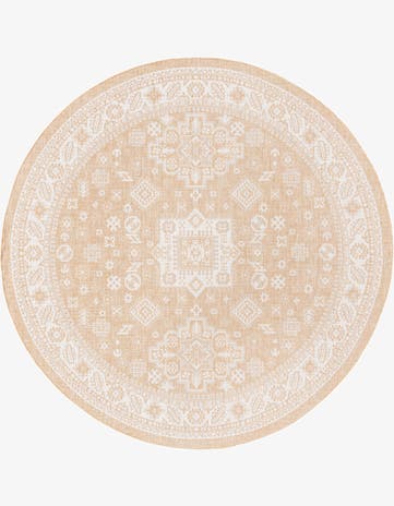 Natural Easy-Clean Aztec Indoor / Outdoor Round Rug