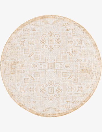 Natural Easy-Clean Aztec Indoor / Outdoor Round Rug