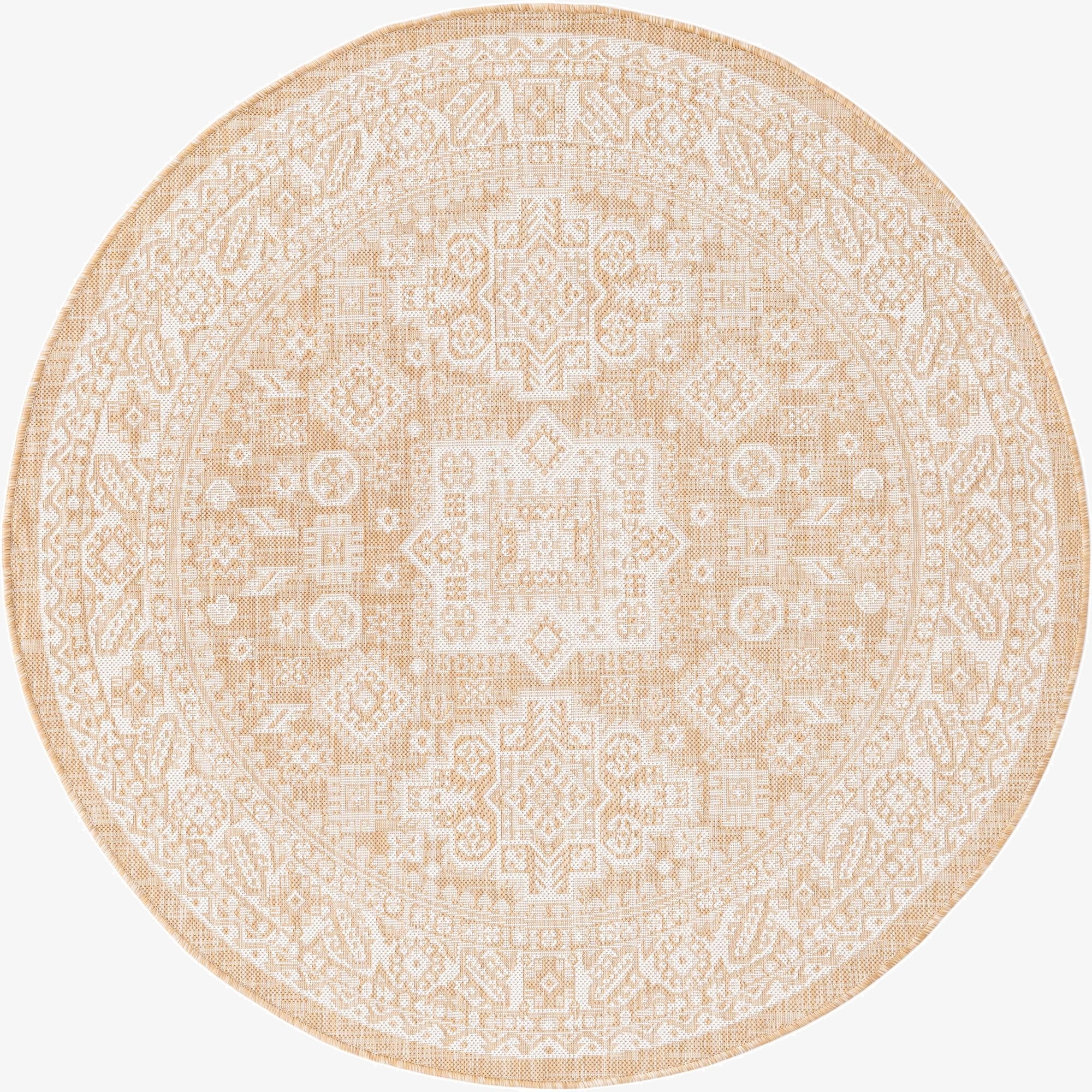 5' 3 x 5' 3  Washable Aztec Indoor / Outdoor Round Rug