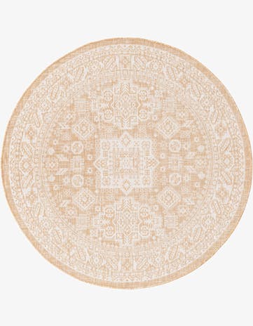 Natural Easy-Clean Aztec Indoor / Outdoor Round Rug