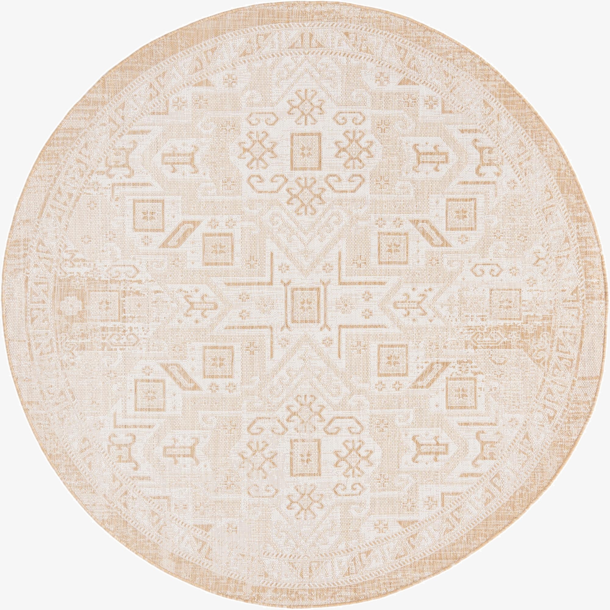 7' 10 x 7' 10  Washable Aztec Indoor / Outdoor Round Rug
