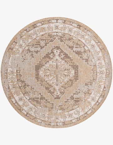 Natural Easy-Clean Traditional Indoor / Outdoor Round Rug