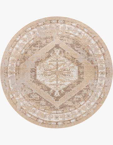 Natural Easy-Clean Traditional Indoor / Outdoor Round Rug