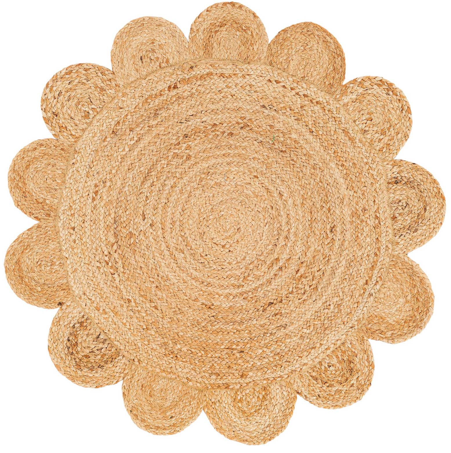 3' 1 x 3' 1 Hand Woven Scallop Braided Jute Round Rug