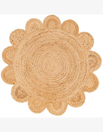 3' 1 x 3' 1 Hand Woven Scallop Braided Jute Round Rug