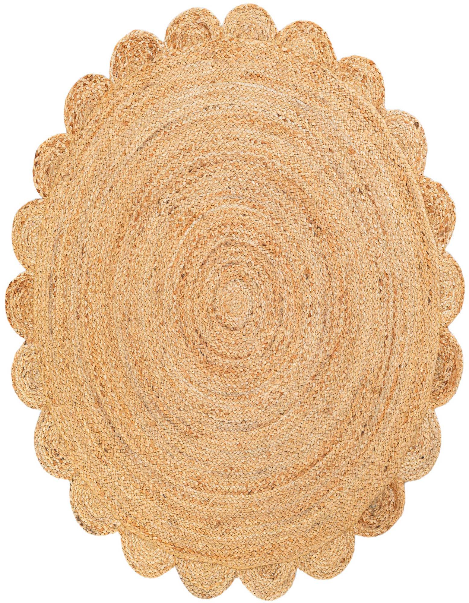 4' 1 x 4' 1 Hand Woven Scallop Braided Jute Round Rug