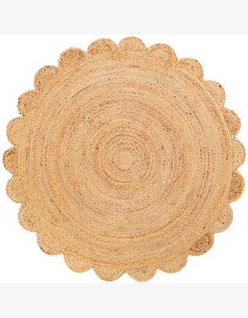 4' 1 x 4' 1 Hand Woven Scallop Braided Jute Round Rug