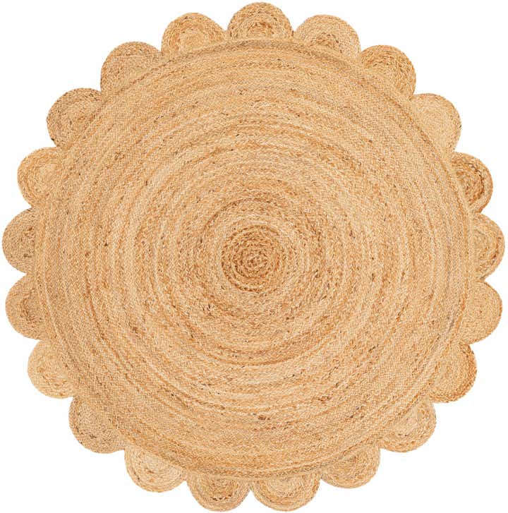5' 1 x 5' 1 Hand Woven Scallop Braided Jute Round Rug