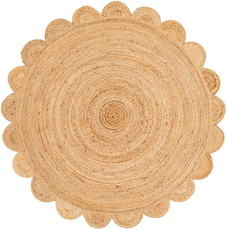 Detail image of 5' 1 x 5' 1 Hand Woven Scallop Braided Jute Round Rug