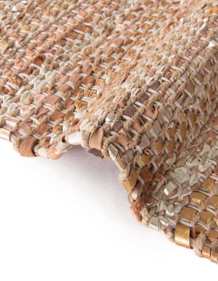 2' x 5' 1 Hand Woven Leather Metallic Jute Runner Rug