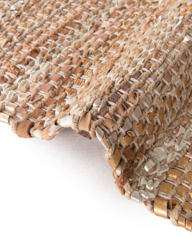 Detail image of 2' x 5' 1 Hand Woven Leather Metallic Jute Runner Rug