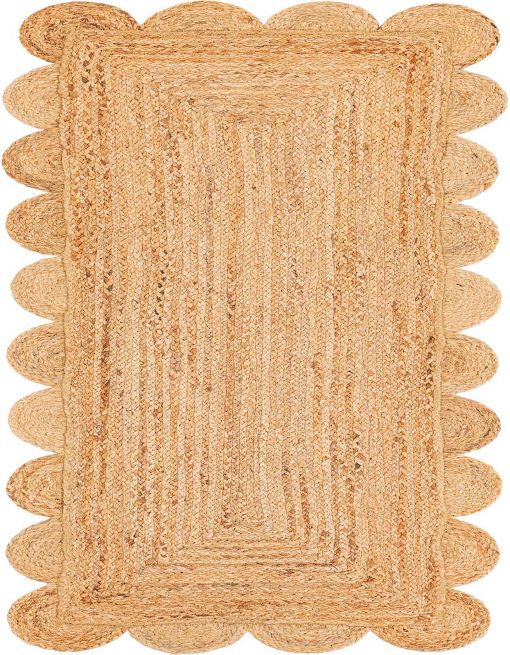 Detail image of 2' x 5' 1 Hand Woven Scallop Braided Jute Runner Rug