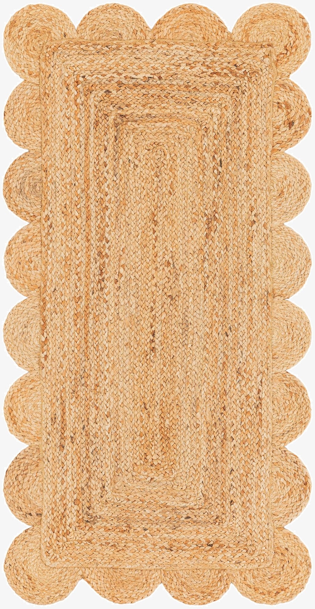 2' x 4' 1  Hand Woven Scallop Braided Jute Runner Rug