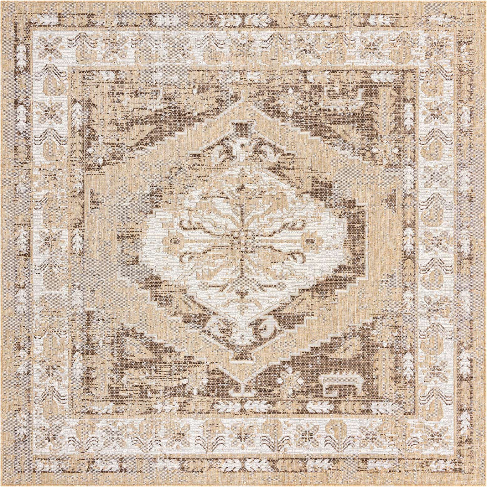 7' 10 x 7' 10 Easy-Clean Traditional Indoor / Outdoor Square Rug