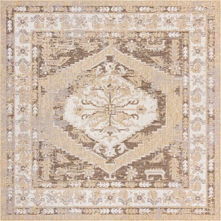 7' 10 x 7' 10 Easy-Clean Traditional Indoor / Outdoor Square Rug