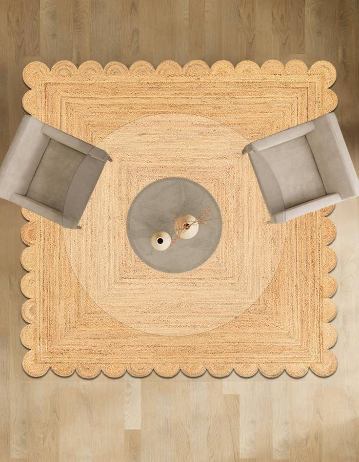 Detail image of 7' 10 x 7' 10  Hand Woven Scallop Braided Jute Square Rug