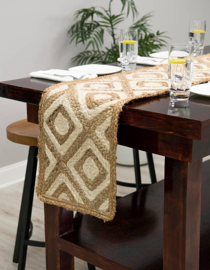 Detail image of 1' 2 x 6' 1  Hand Braided Jute Table Runner Rug