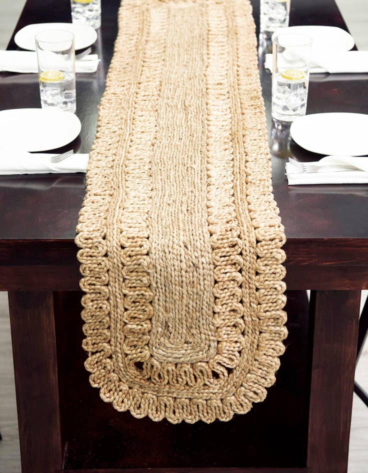 Detail image of 1' 2 x 6' 1  Hand Braided Jute Table Runner Rug