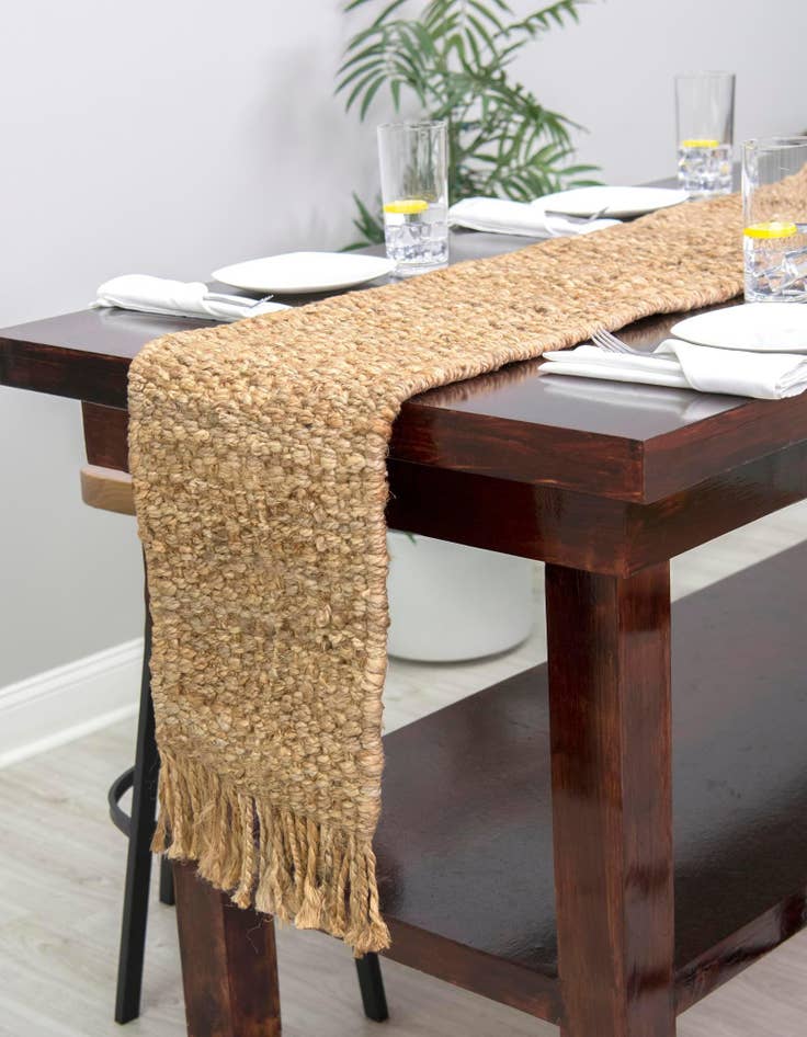 Detail image of 1' 2 x 10'  Hand Woven Chunky Jute Table Runner Rug