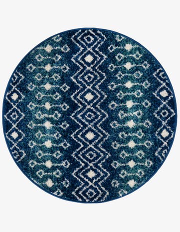 Navy and Teal Moroccan Trellis Round Rug