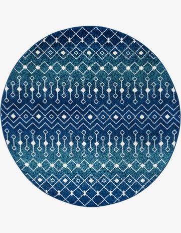 Navy and Teal Moroccan Trellis Round Rug