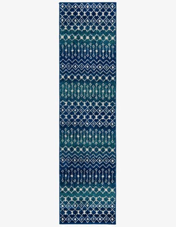 Navy and Teal Moroccan Trellis Runner Rug