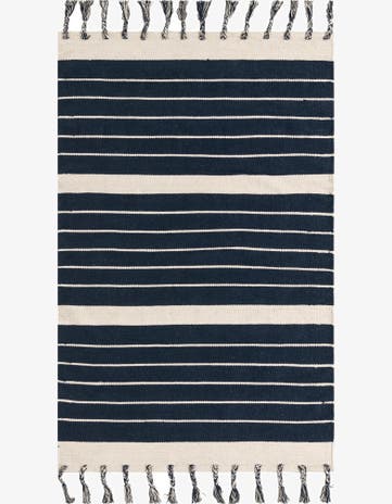 Navy and White Hand Woven Chindi Cotton Rug
