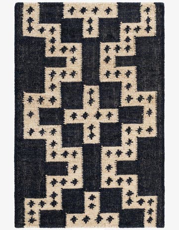 Navy and White Hand Woven Kilim Wool Rug