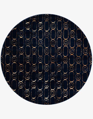 Navy Blue and Gold Vogue Geo Round Rug