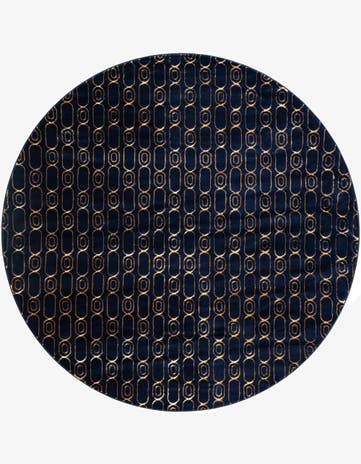 Navy Blue and Gold Vogue Geo Round Rug
