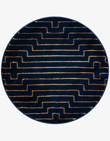 Navy Blue and Gold Vogue Geo Round Rug