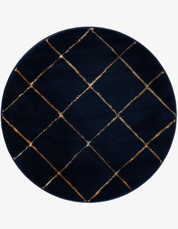 Navy Blue and Gold Vogue Geo Round Rug