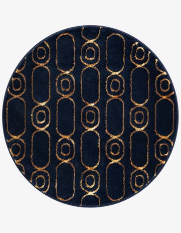 Navy Blue and Gold Vogue Geo Round Rug