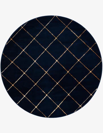 Navy Blue and Gold Vogue Geo Round Rug
