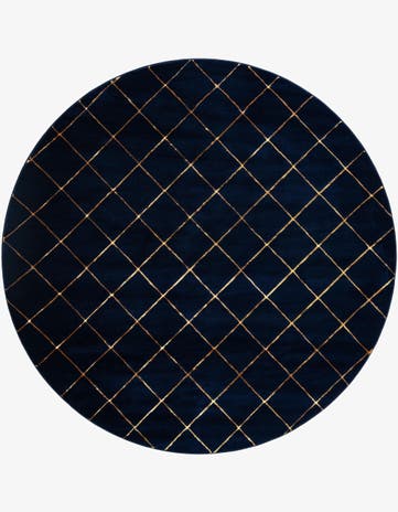 Navy Blue and Gold Vogue Geo Round Rug