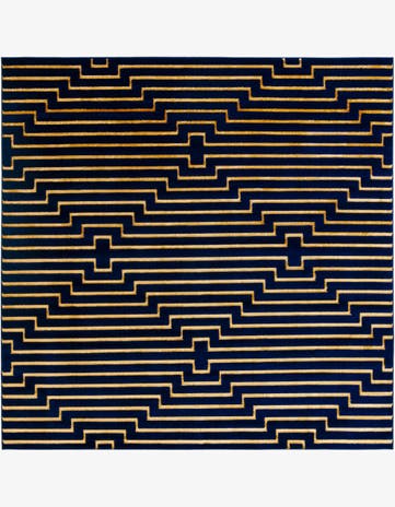 Navy Blue and Gold Vogue Geo Square Rug