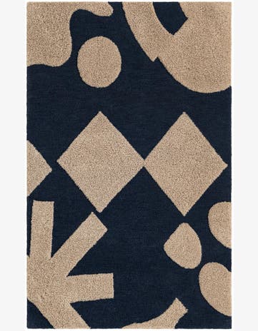 Navy Blue and Ivory Handtufted Wool Rug