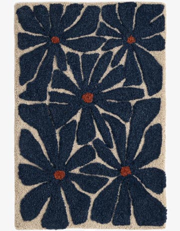 Navy Blue and Ivory Handtufted Wool Rug