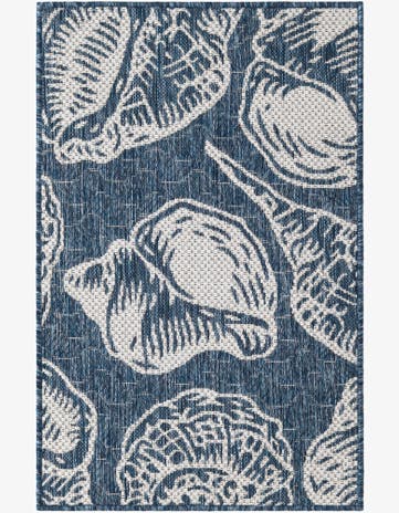 Navy Blue and Ivory Easy-Clean Coastal Indoor / Outdoor Rug