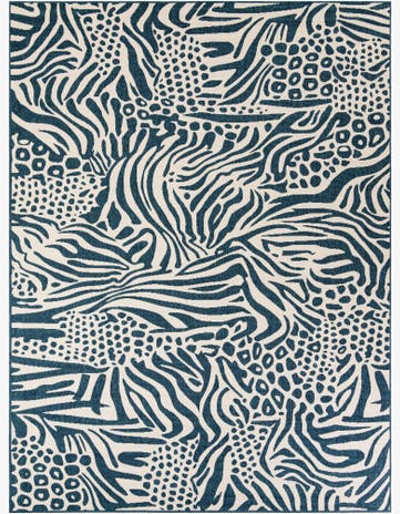 Navy Blue and Ivory Easy-Clean Safari Indoor / Outdoor Rug