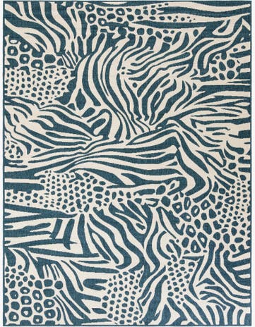 Navy Blue and Ivory Easy-Clean Safari Indoor / Outdoor Rug