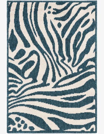 Navy Blue and Ivory Easy-Clean Safari Indoor / Outdoor Rug