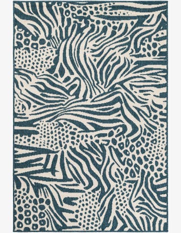 Navy Blue and Ivory Easy-Clean Safari Indoor / Outdoor Rug