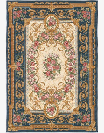 Navy Blue and Ivory Easy-Clean Traditional Indoor / Outdoor Rug