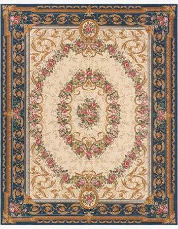 Navy Blue and Ivory Easy-Clean Traditional Indoor / Outdoor Rug