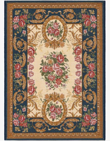 Navy Blue and Ivory Easy-Clean Traditional Indoor / Outdoor Rug