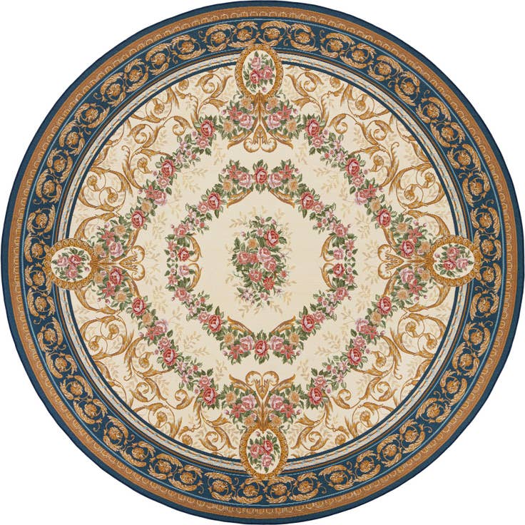 Detail image of 10' x 10' Easy-Clean Traditional Indoor / Outdoor Round Rug