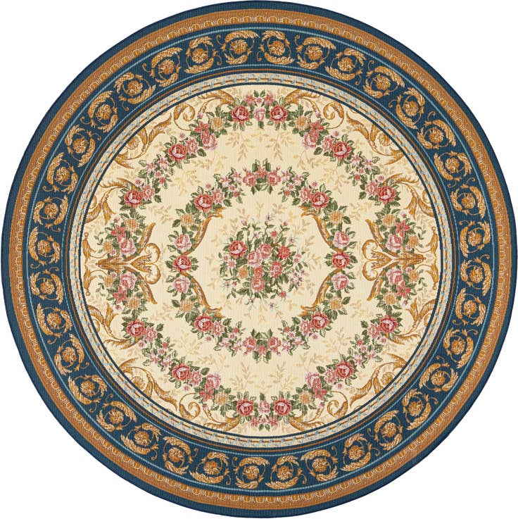 Detail image of 7' 10 x 7' 10 Easy-Clean Traditional Indoor / Outdoor Round Rug