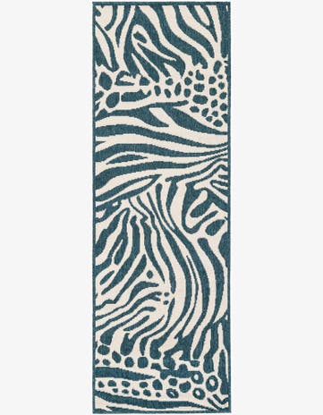 Navy Blue and Ivory Easy-Clean Safari Indoor / Outdoor Runner Rug