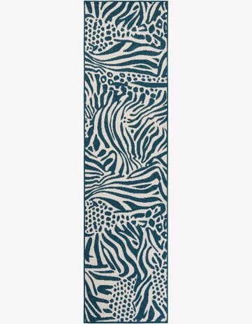 Navy Blue and Ivory Easy-Clean Safari Indoor / Outdoor Runner Rug